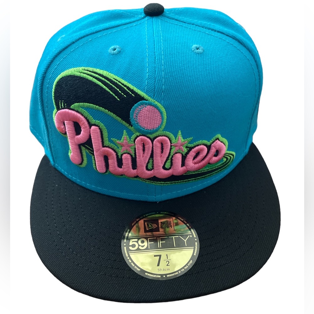 Phillies NWT new era 59fifty aqua blue/pink/black cap